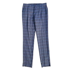 34/36 NWT Alberto Linen Blend Checkered Men's Dress Pants Regular Slim Fit Blue